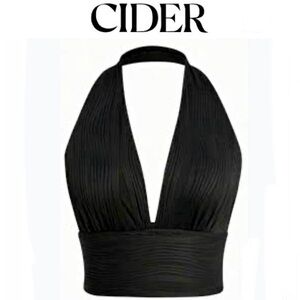 CIDER halter neck backless black party tank/crop top size L NWT